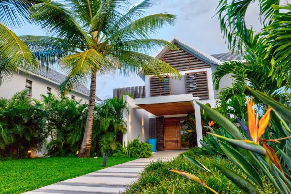 real estate house with big garden and coconut trees