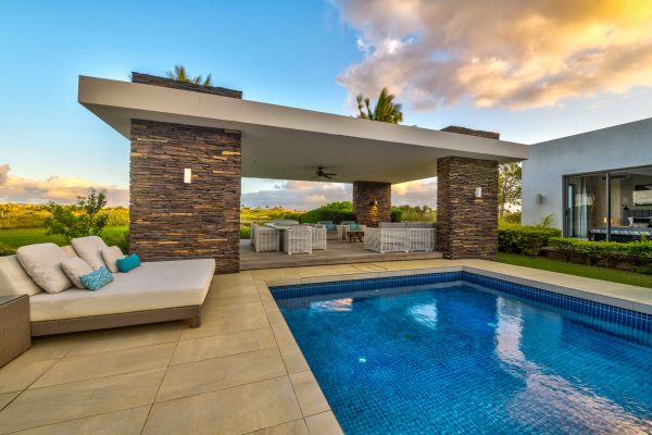 real estate house with modern infrastructure with immense blue pool view