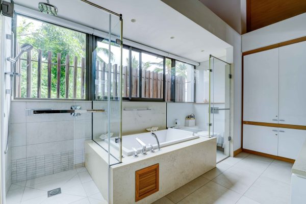 real estate house with modern infrastructure inside the building with big bathroom